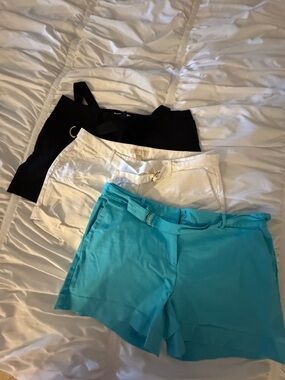MICHAEL Michael Kors Black, White & Turquoise Belted Shorts Trio